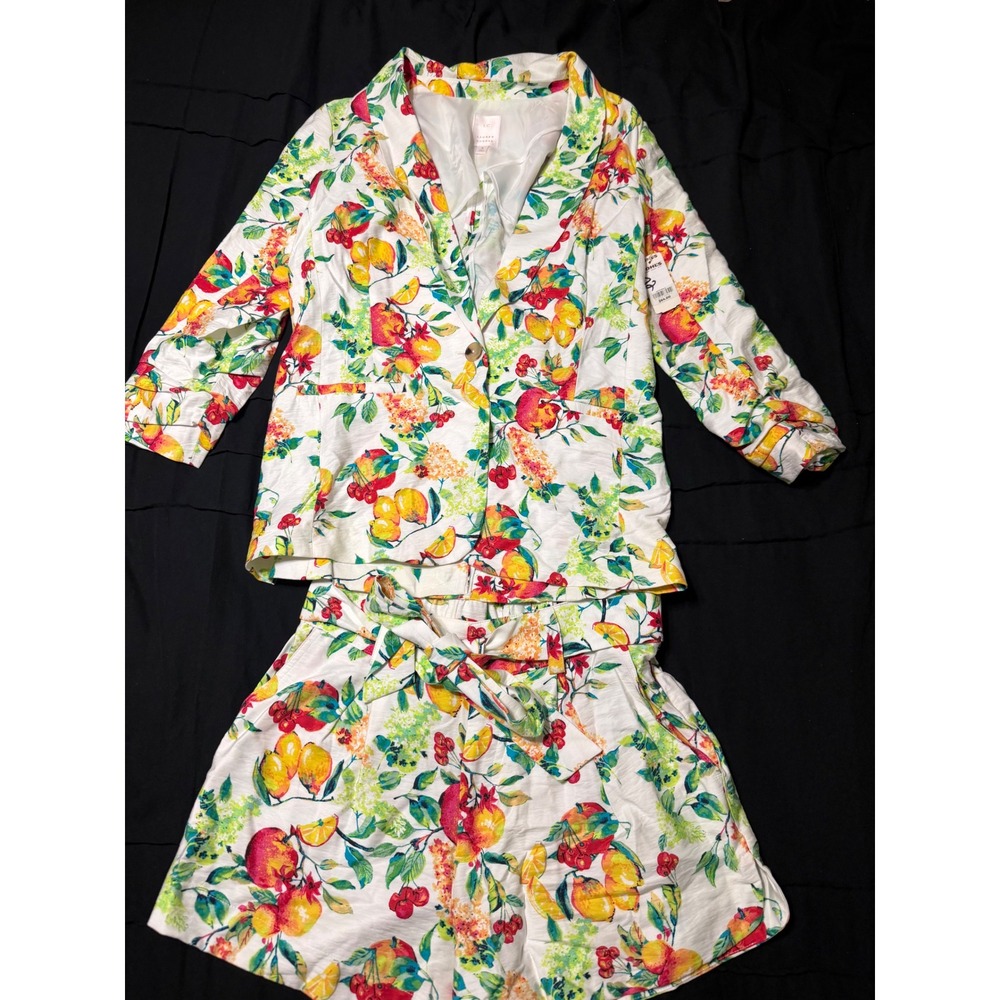 LC Lauren Conrad Citrus Fruit Print Blazer and Shorts Set White Multicolor S M